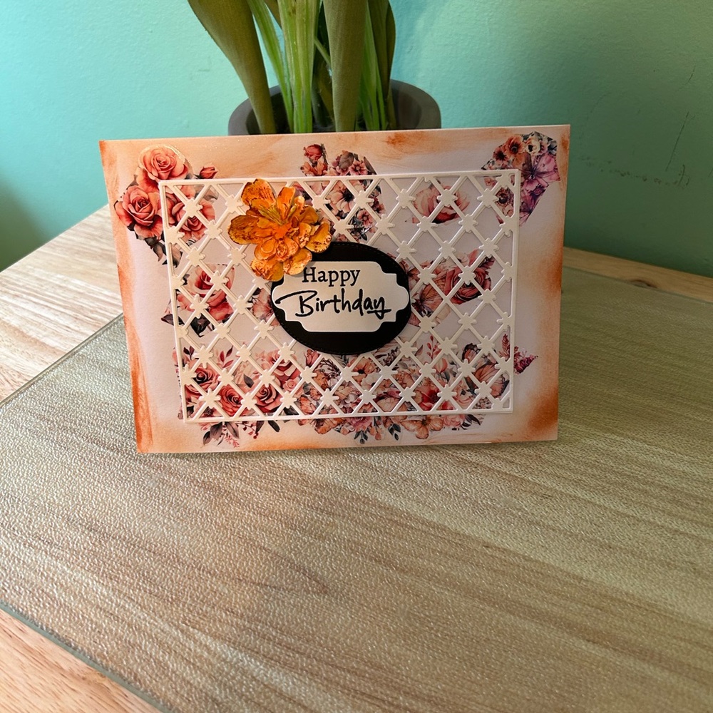 Elegant Floral Birthday Card with Orange and Pink Accents